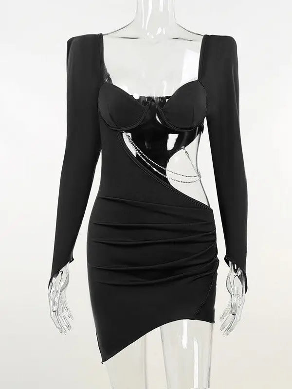 Long Sleeve Cut Out Sexy Dress in Black Penderié, Inc.