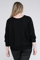 Plus Ribbed Batwing Long Sleeve Boat Neck Sweater ZENANA