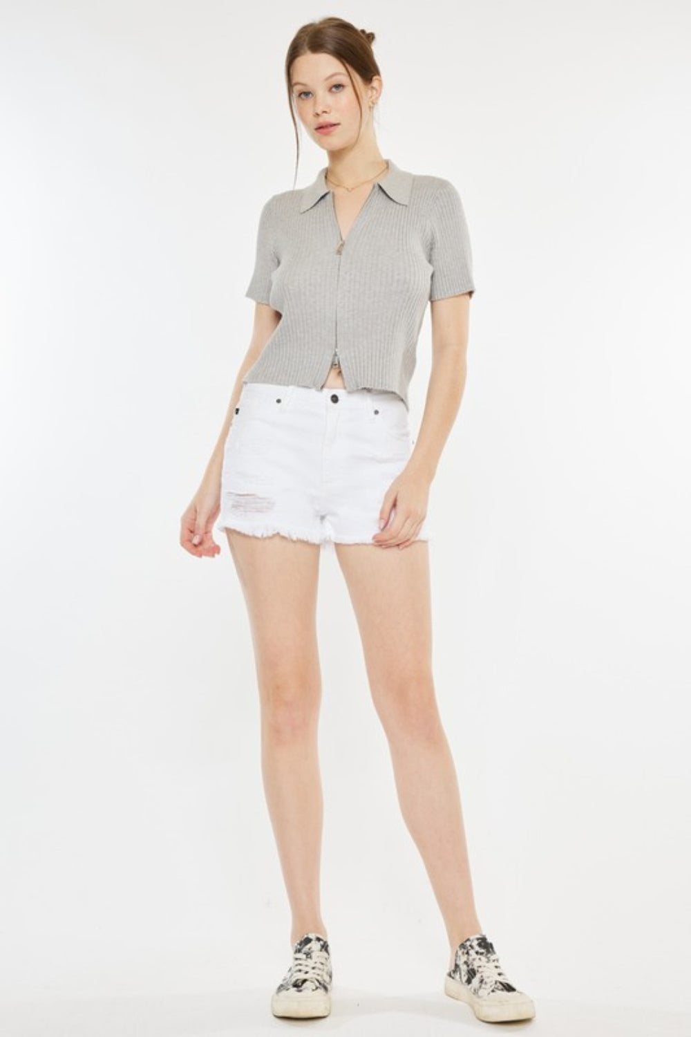 Kancan Raw Hem Distressed Denim Shorts Trendsi