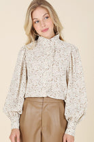 Stand collar floral frill blouse Lilou