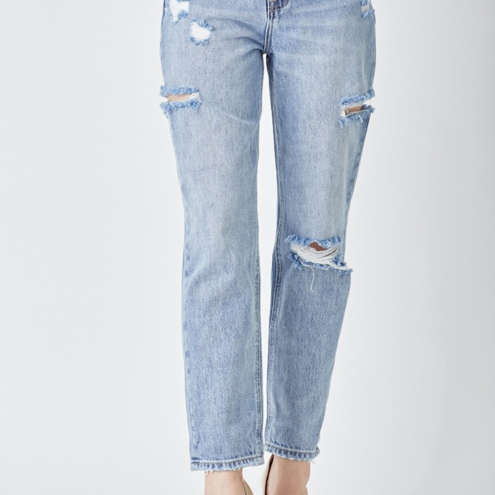 RISEN Distressed Slim Cropped Jeans Trendsi