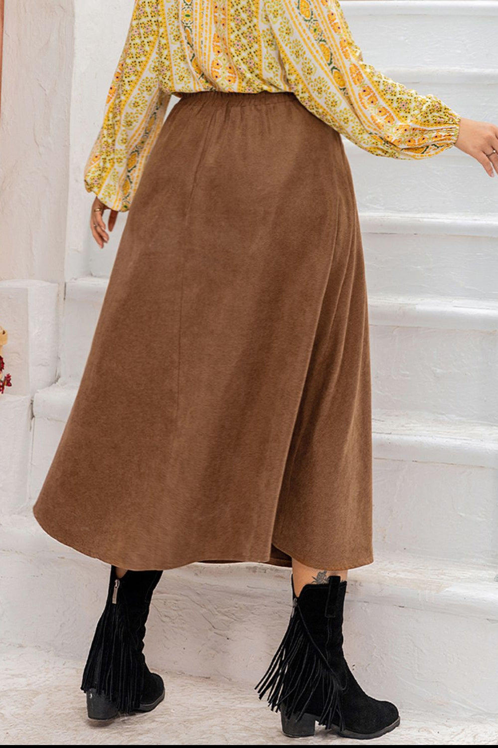 Embroidered Pocketed High Waist Skirt Casual Chic Boutique