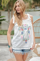 Embroidered Sleeveless Ruffle Tank Top Davi & Dani