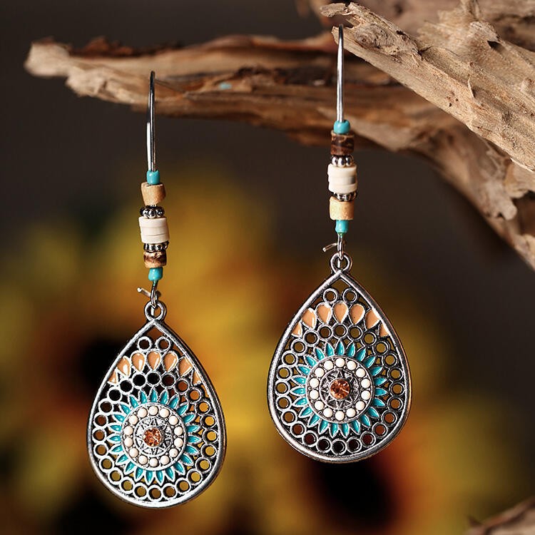 Oil Drip Beaded Teardrop Earrings