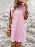 Round Neck Short Sleeve Mini Dress Trendsi