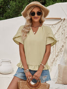 Ruffled Notched Petal Sleeve Blouse Trendsi