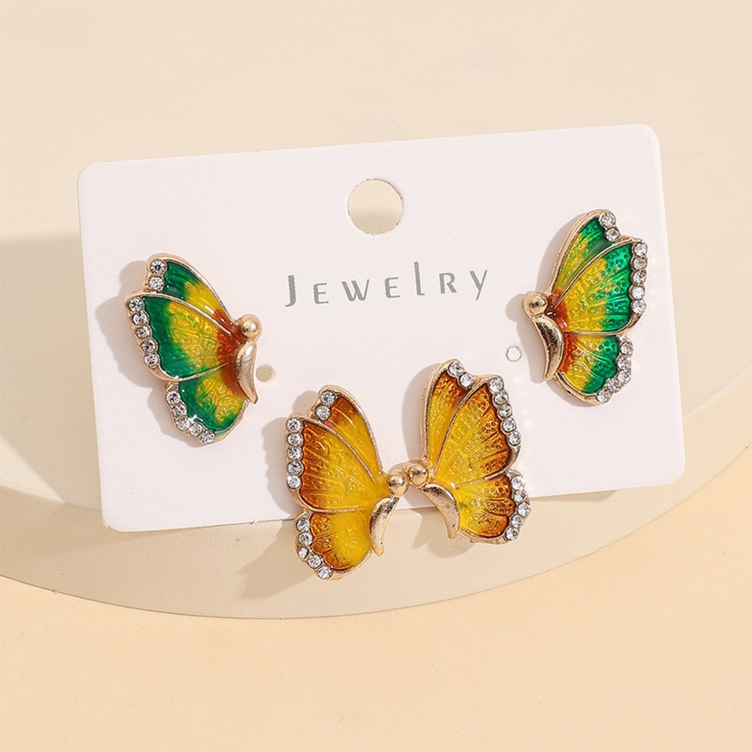 2 Piece Rhinestone Alloy Butterfly Stud Earrings Trendsi