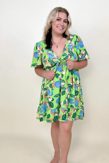 Gigio Tropical Print Flutter Sleeve Mini Dress Kiwidrop