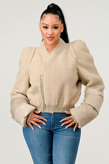 Plush Puff Sleeve Bomber Jacket Athina