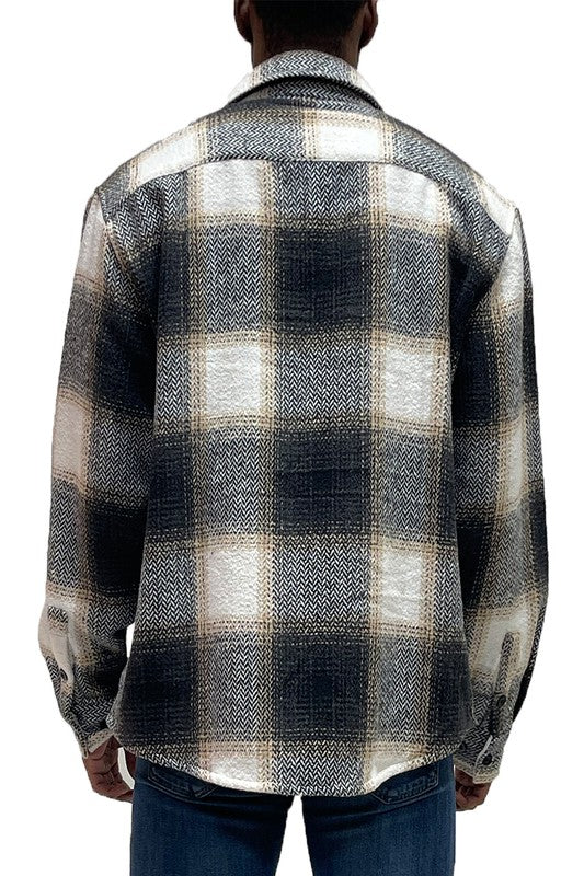 Flannel Shirt Jacket Checkered Plaid Shacket WEIV