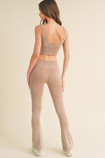 Women's Stone Washed Ribbed Matching Yoga Set Yelete