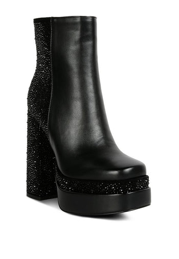 Dryday Diamante Zip Up Block Heel Boots Rag Company