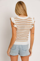 Round Neck Ruffle Sleeve Stripe Knit Top LE LIS