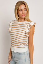 Round Neck Ruffle Sleeve Stripe Knit Top LE LIS