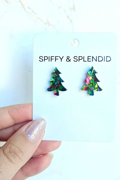 Christmas Tree Studs - Green Sparkle Spiffy & Splendid