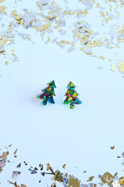 Christmas Tree Studs - Green Sparkle Spiffy & Splendid