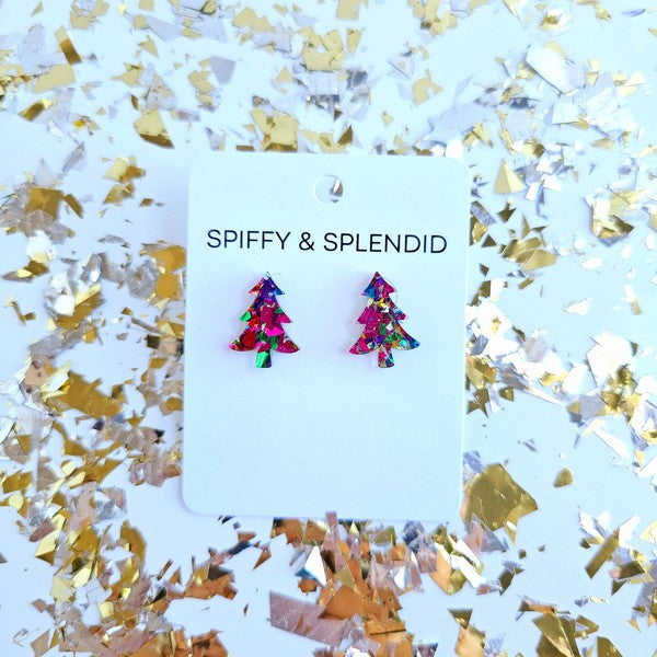 Christmas Tree Studs - Pink Sparkle Spiffy & Splendid