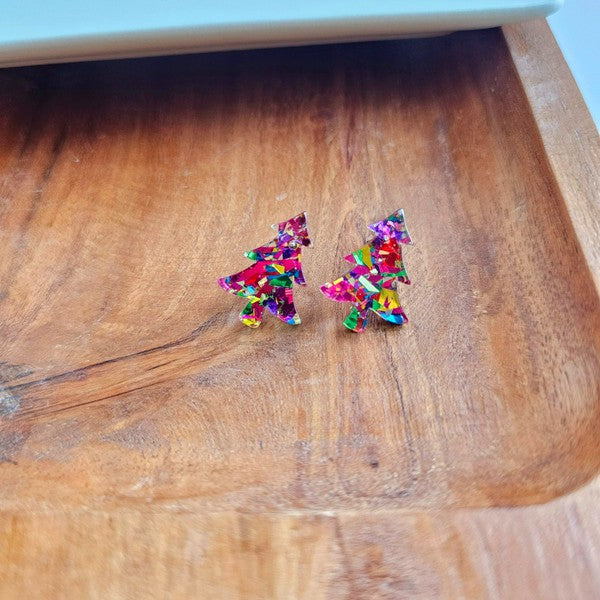 Christmas Tree Studs - Pink Sparkle Spiffy & Splendid