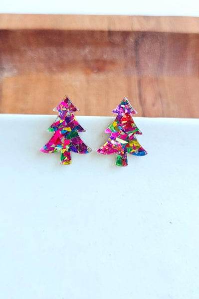 Christmas Tree Studs - Pink Sparkle Spiffy & Splendid