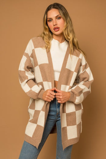 Checker Graphic Sweater Cardigan Gilli