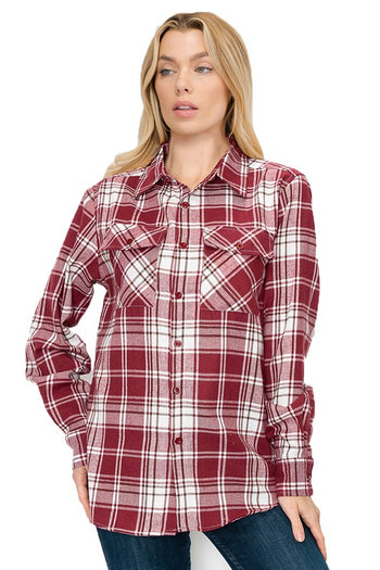 Boyfriend Fit Checker Plaid Flannel Long Sleeve WEIV