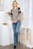 Leopard Print Pullover with Sequin Foil Contrast Orange Farm Clothing