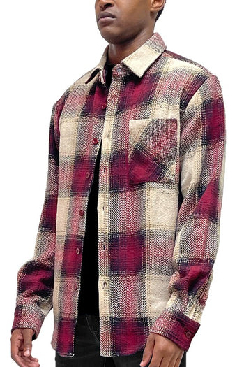 Flannel Shirt Jacket Checkered Plaid Shacket WEIV