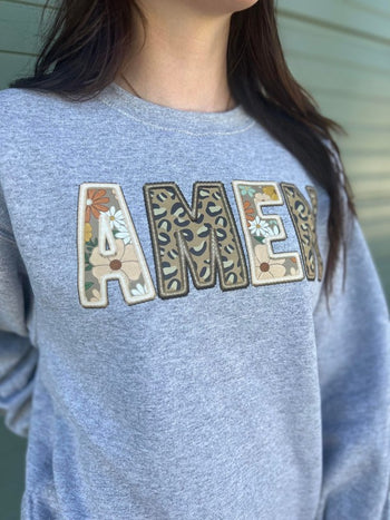 Faux Embroidery Amen Patch Sweatshirt Ask Apparel