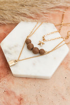 Three Layered Rustic Gold Charmed Necklace Leto Accessories