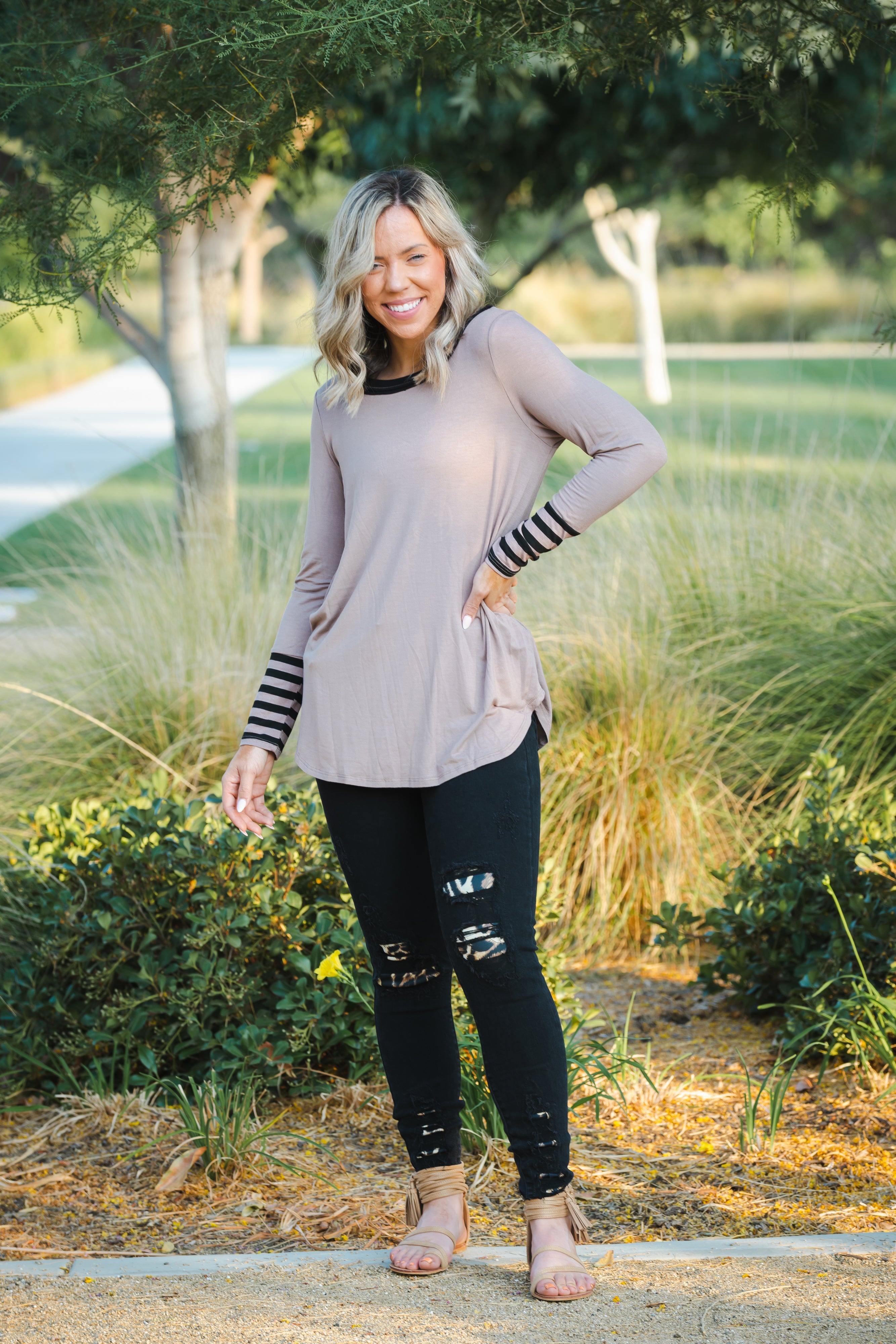 Between the Lines Long Sleeve Top Boutique Simplified