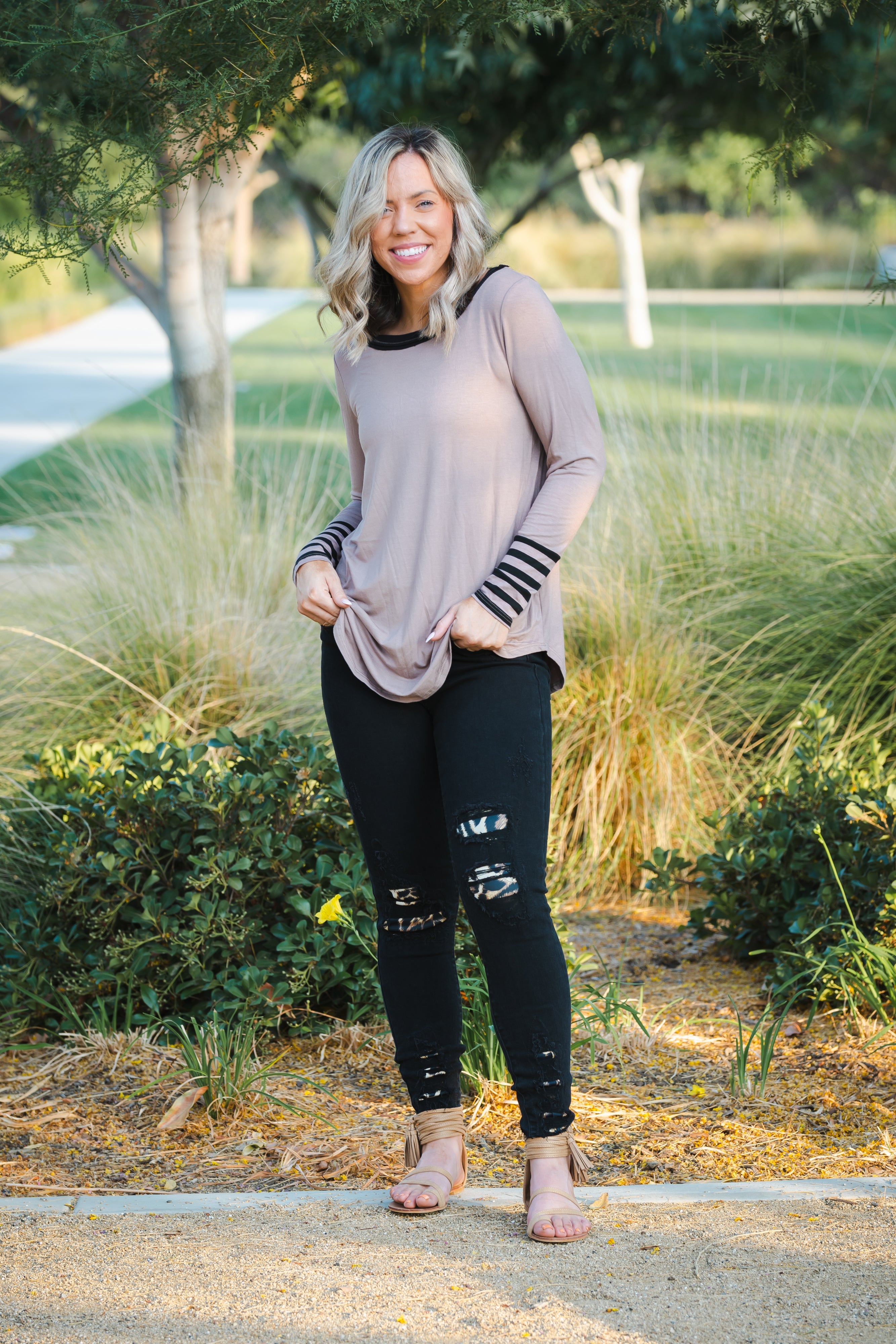 Between the Lines Long Sleeve Top Boutique Simplified