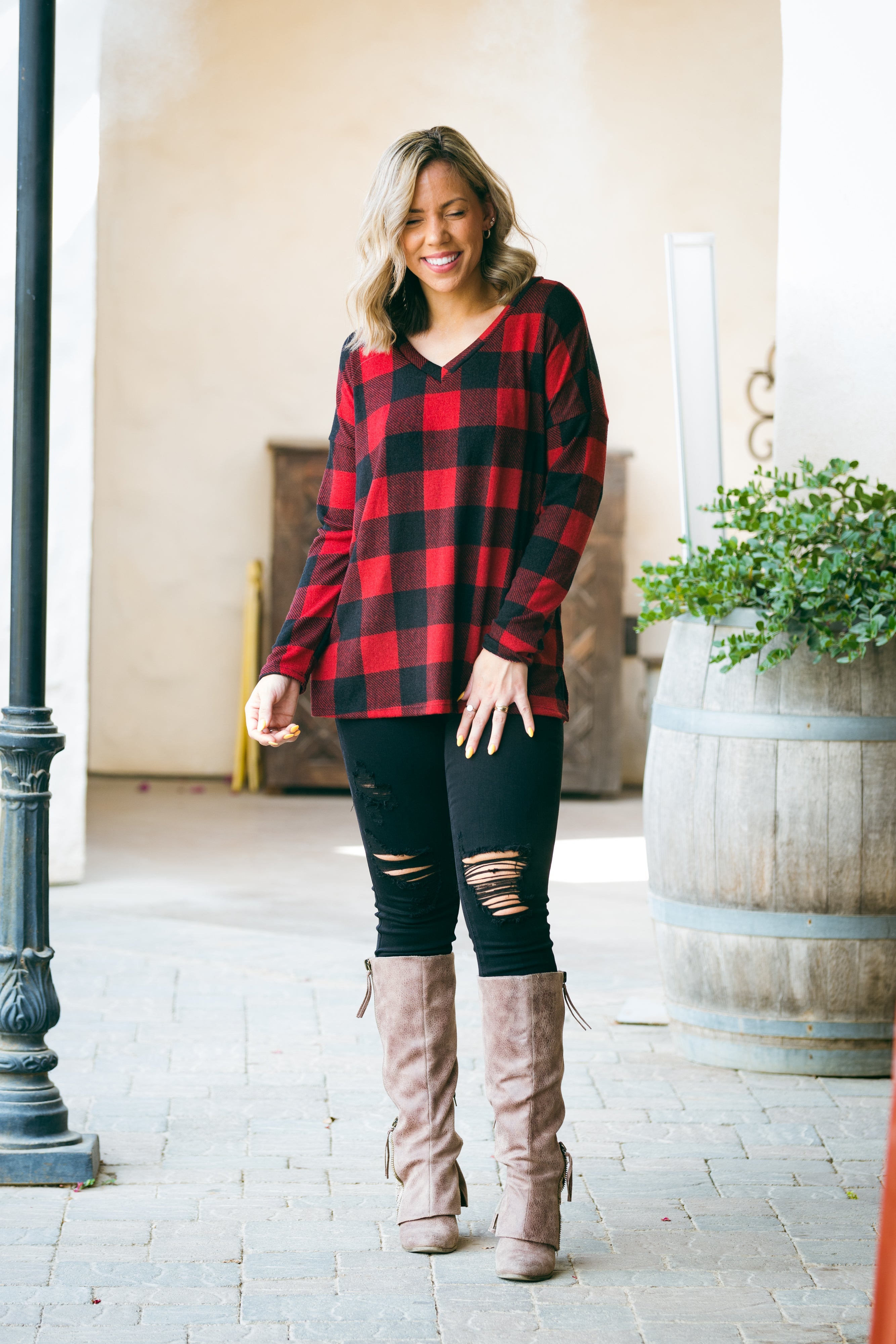 Mad About Plaid Pullover - Red Boutique Simplified