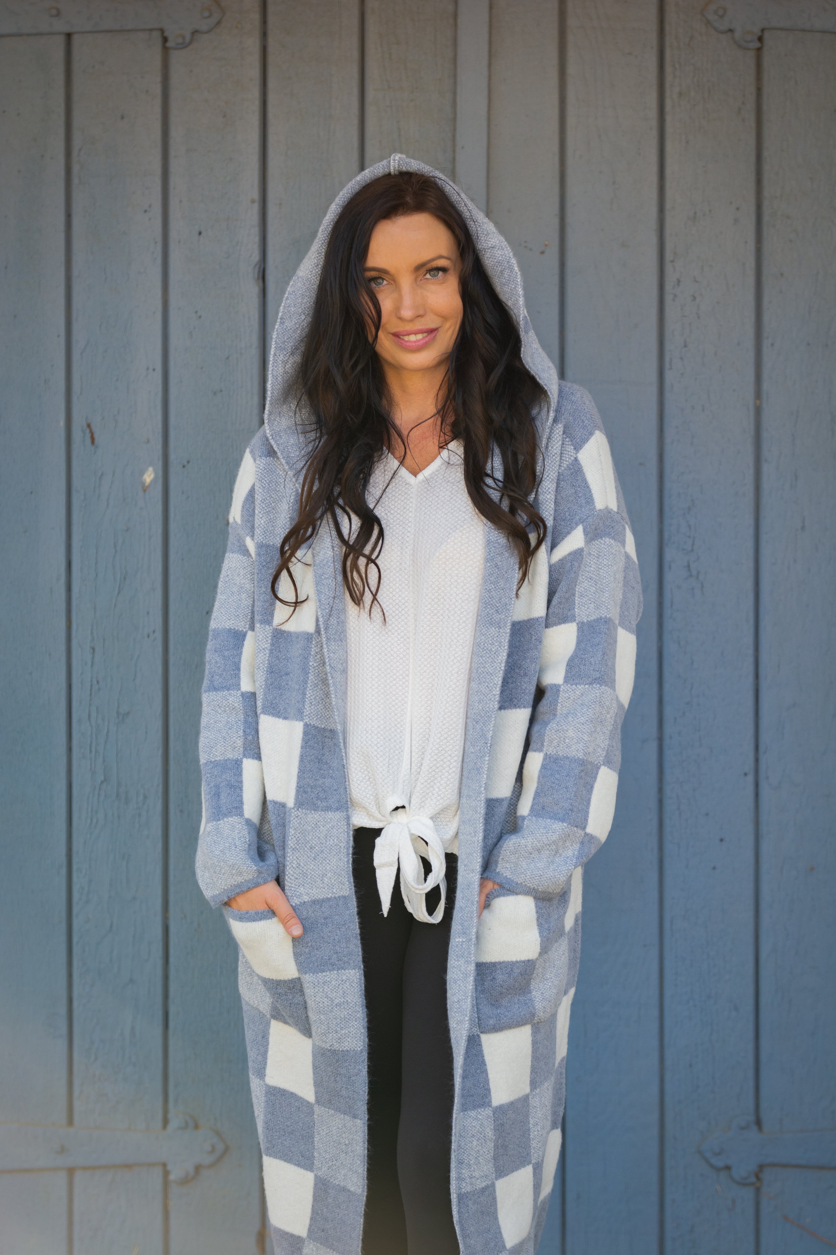 Checkmate Hooded Knit Jacket Boutique Simplified