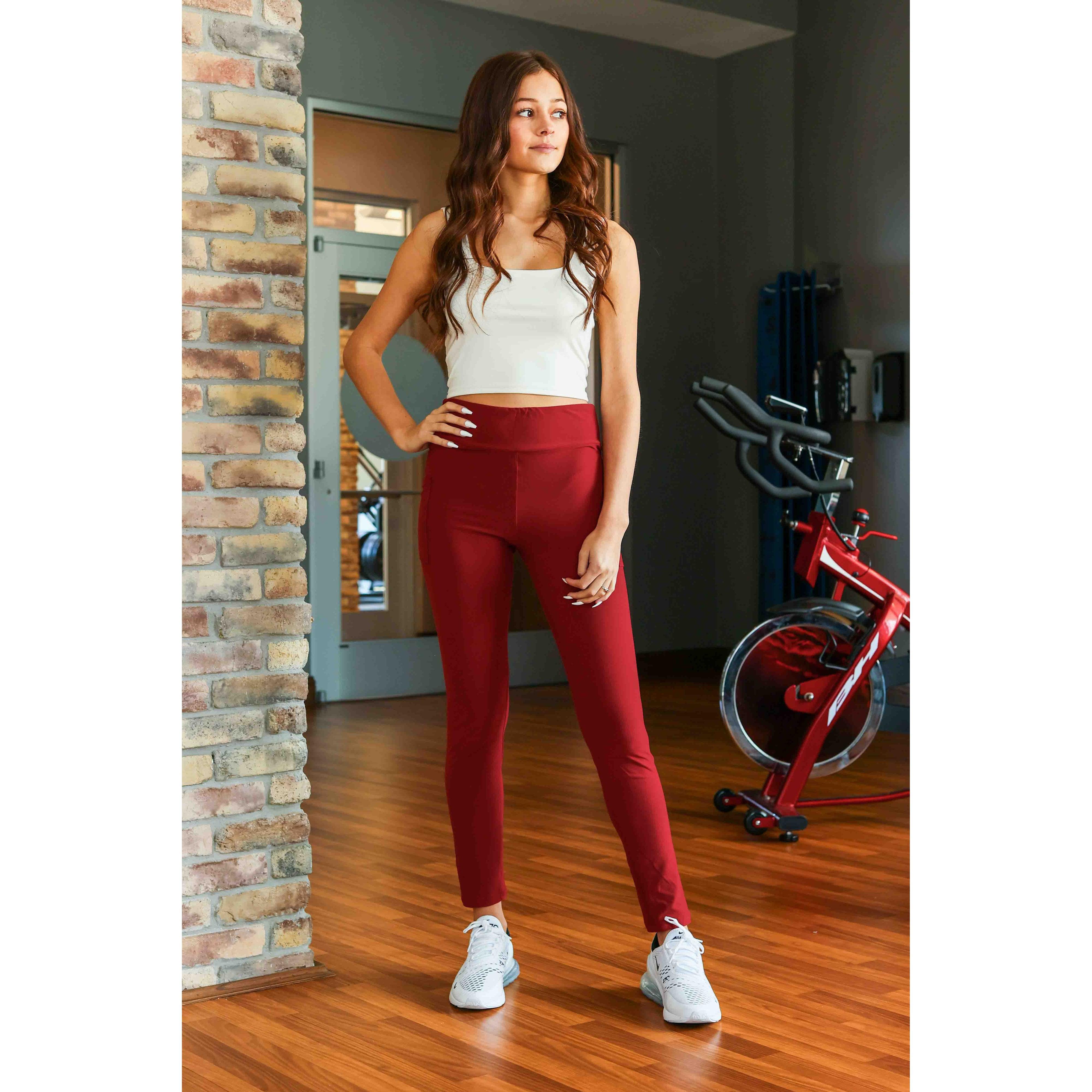 Ready to Ship | Red FULL-LENGTH Leggings with POCKET  - Luxe Leggings by Julia Rose® JuliaRoseWholesale