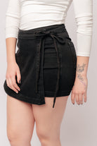 Bentli High Rise Side Tie Denim Skort in Black Ave Shops