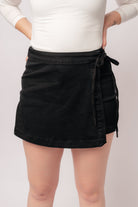 Bentli High Rise Side Tie Denim Skort in Black Ave Shops