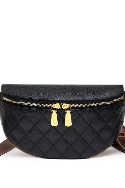 Myra Quilted Leather Crescent Sling Bag Aili's Corner