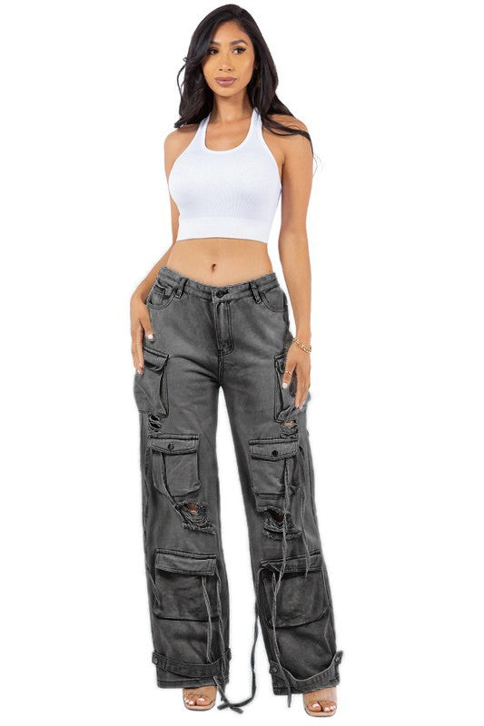 Sexy Cargo Style Denim Pants By Claude