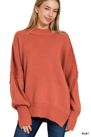 Side Slit Oversized Sweater ZENANA