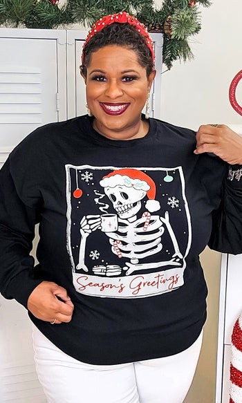 Skeleton Season's Greetings Graphic LS T-Shirt Tees2urdoor