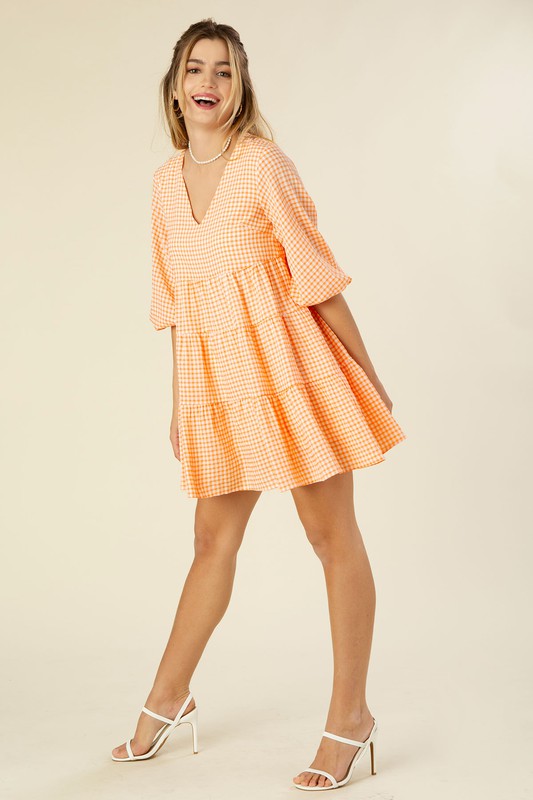 Gingham checked tiered dress Lilou
