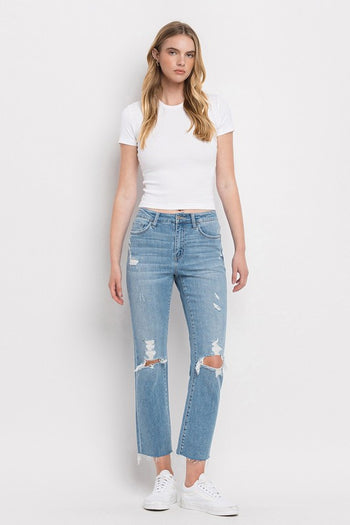 High Rise Distressed Cropped Straight Jeans Flying Monkey