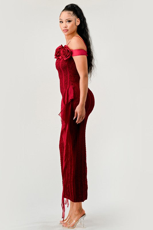 Enchanting Rose Off-Shoulder Dress Athina