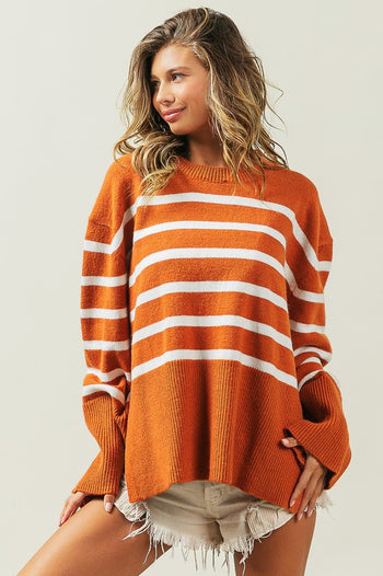 Ribbed Hem Stripe Sweater BiBi