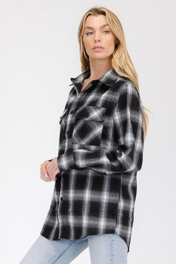 Boyfriend Fit Checker Plaid Flannel Long Sleeve WEIV