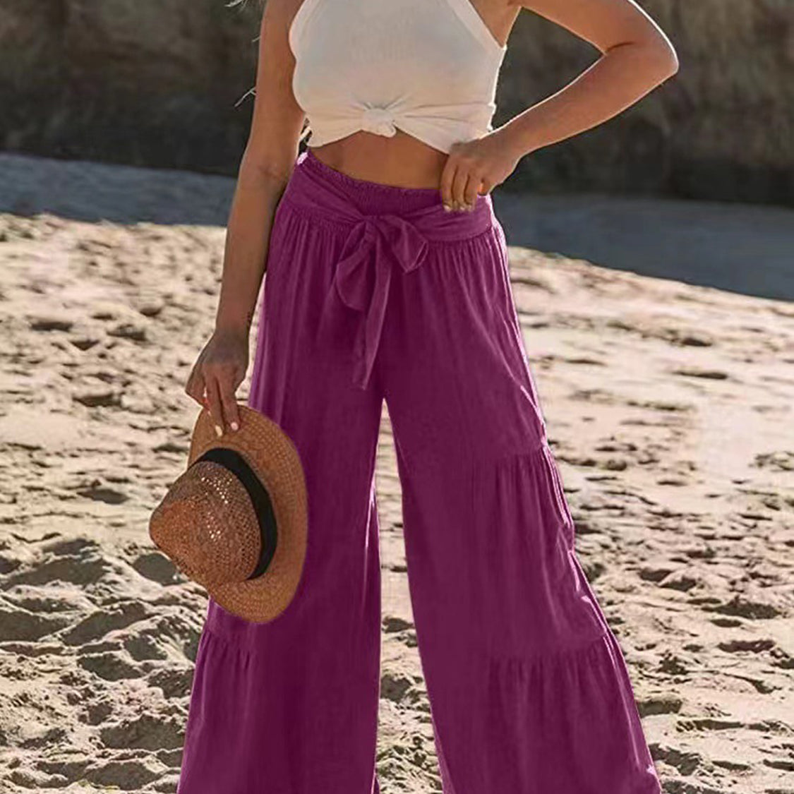 Tied Ruched Wide Leg Pants