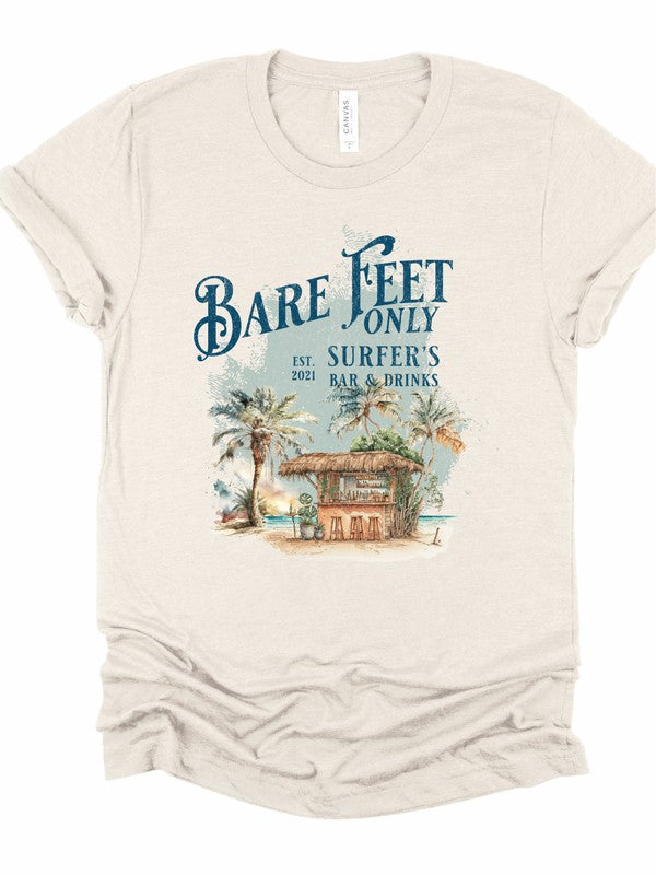 Bare Feet Only Surfers Bar and Drinks Graphic Tee Ocean and 7th