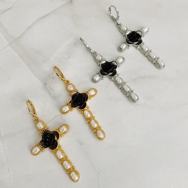 Black Rose Cross Earrings Ellison and Young