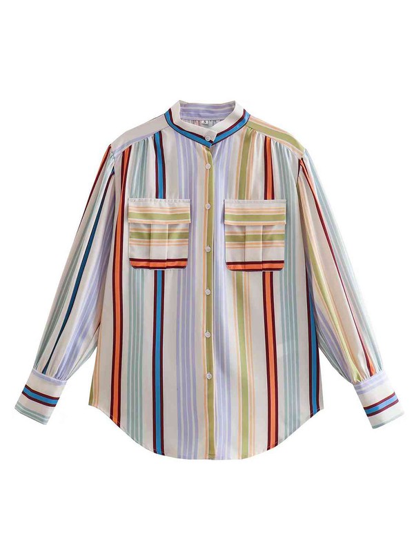 Striped Lantern Sleeve Shirt ClaudiaG Apparel