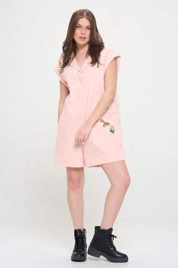 COTTON TWILL UTILITY ROMPER W/ PATCHWORK DETAIL Jade By Jane